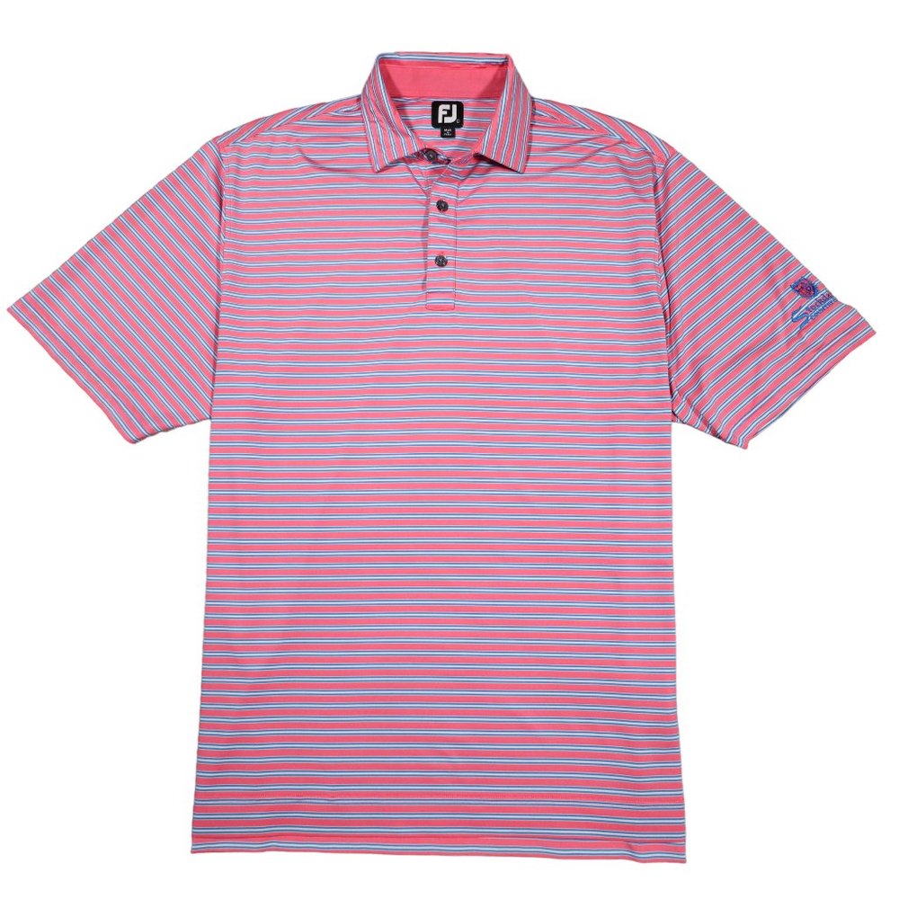 Footjoy Short Sleeve Polo Mens Size Large Pink w/Blue White Stripes Lightweight